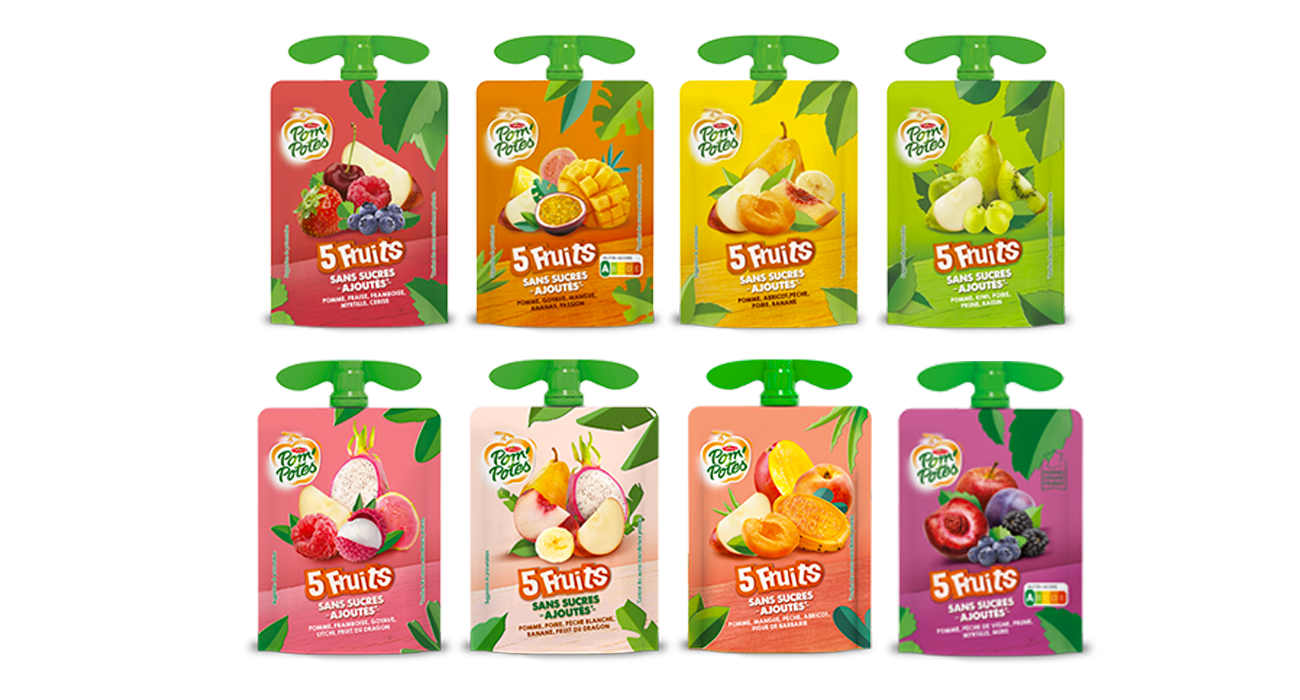 POM'POTES Compotes Gourdes 5 Fruits Exotiques & Verts 12x90g - materne -  1080 g