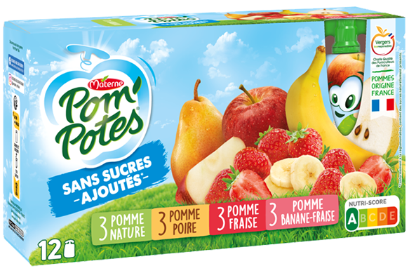 Pom'Potes les inédites sans sucres ajoutés, Materne (x 36 gourdes, 3,240  kg)