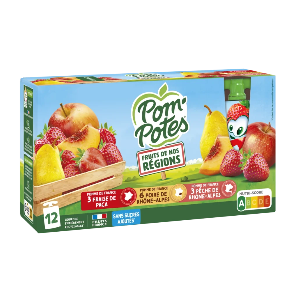 Pêche Poire Fraise — pack x12 — pack de 12 gourdes