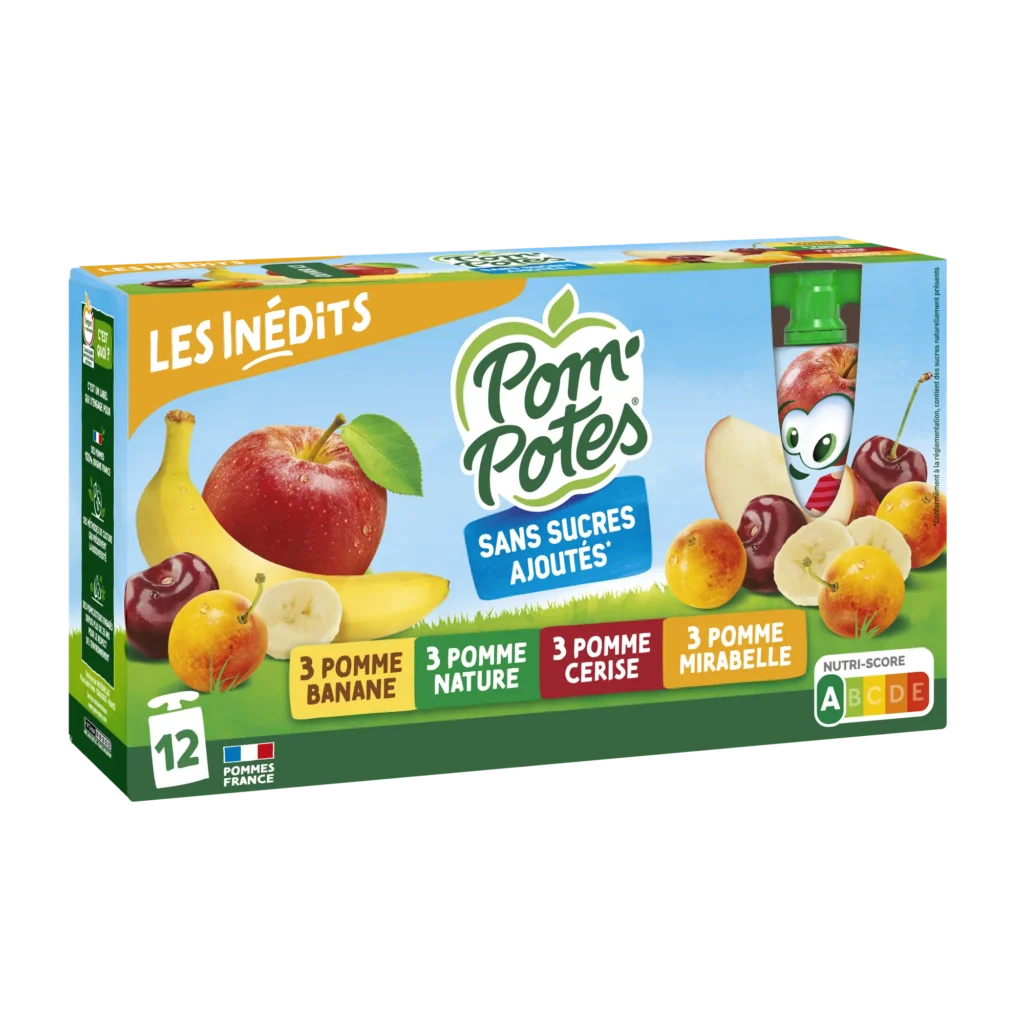 Pomme Cerise Mirabelle Banane — pack x12 — pack de 12 gourdes