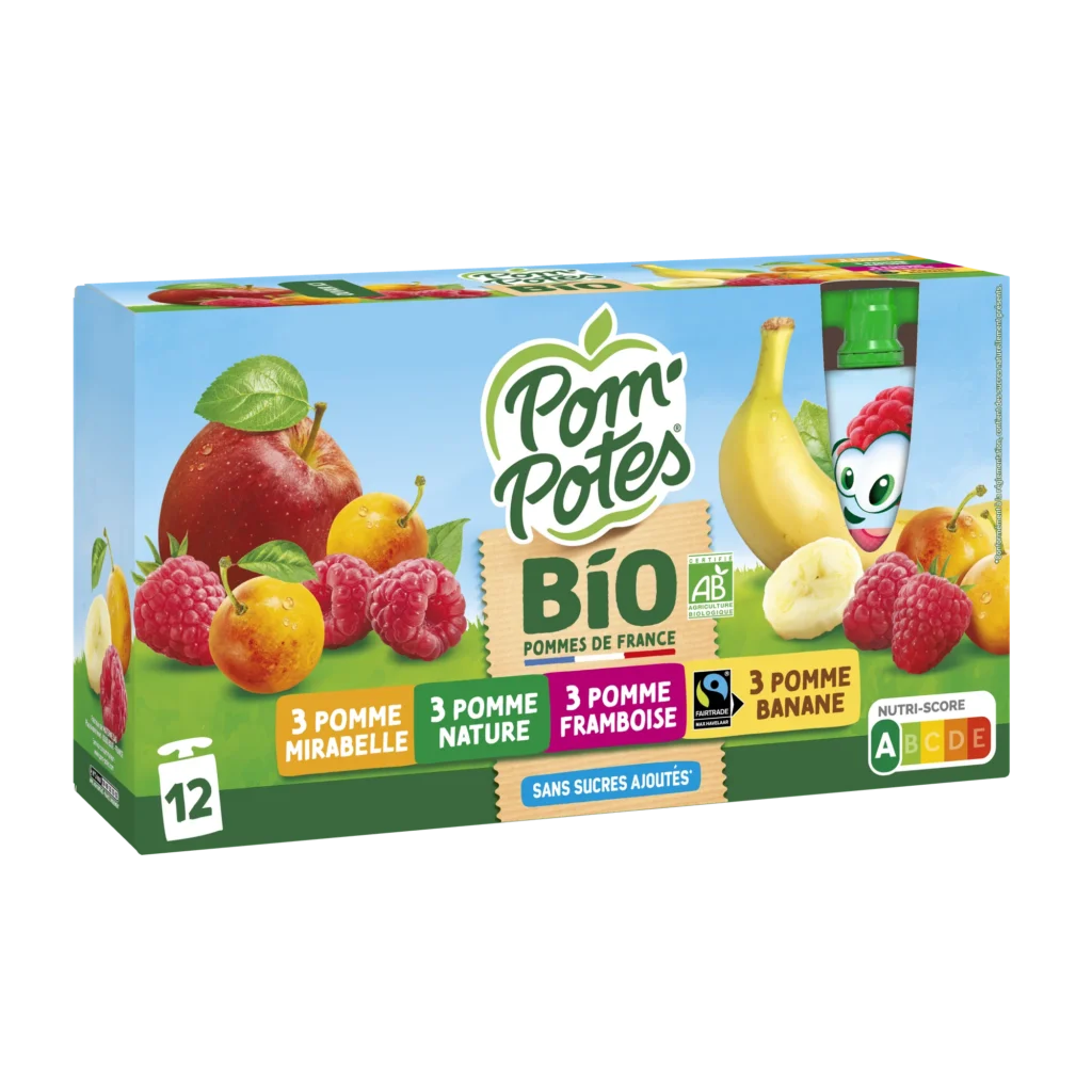 Pomme Framboise Mirabelle Banane — pack x12 — pack de 12 gourdes