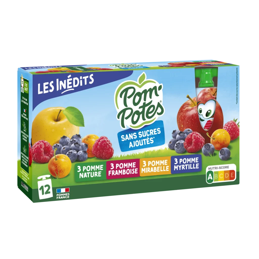 Pomme Mirabelle Myrtille Framboise — pack x12 — pack de 12 gourdes