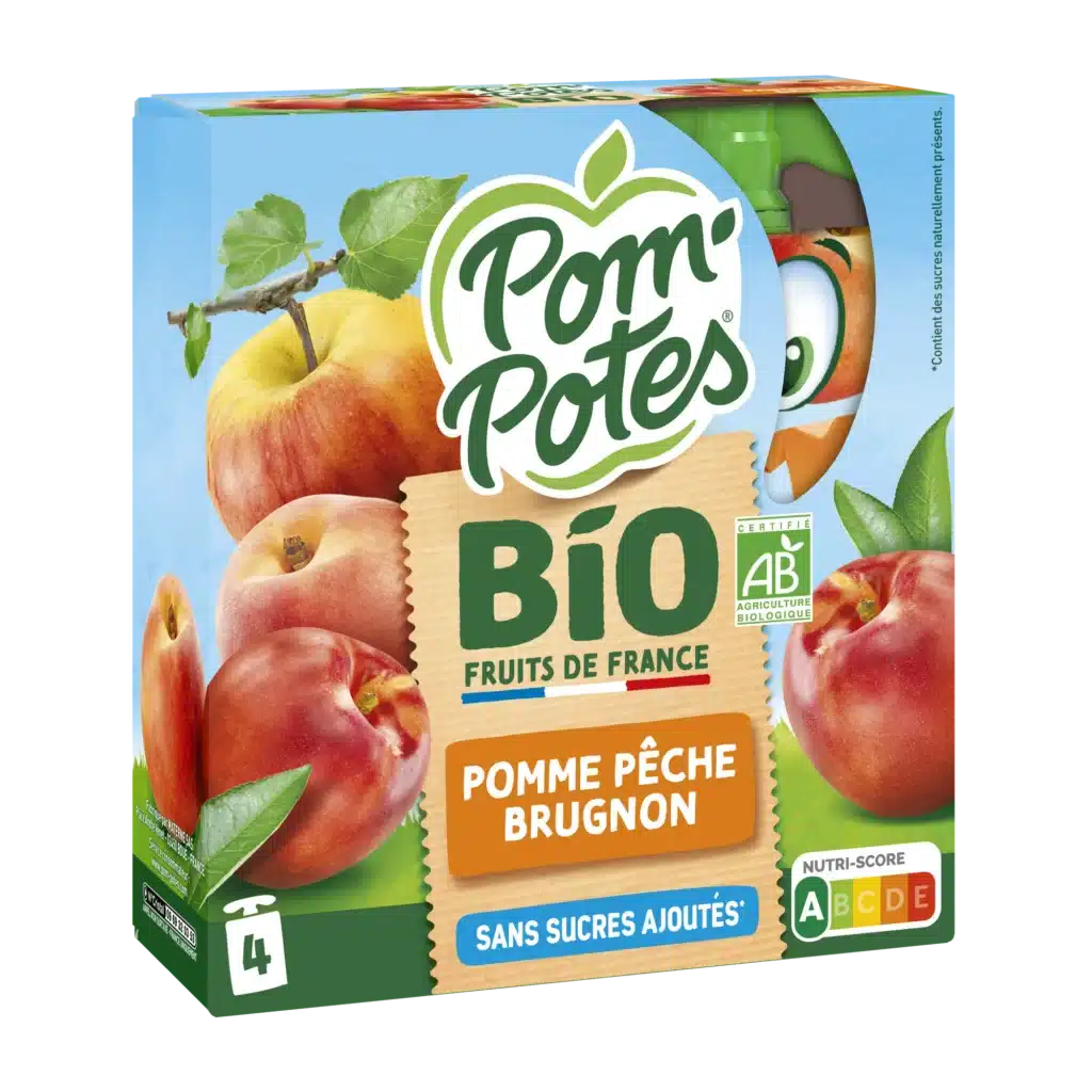 Pomme Pêche Brugnon — pack x4 — pack de 4 gourdes