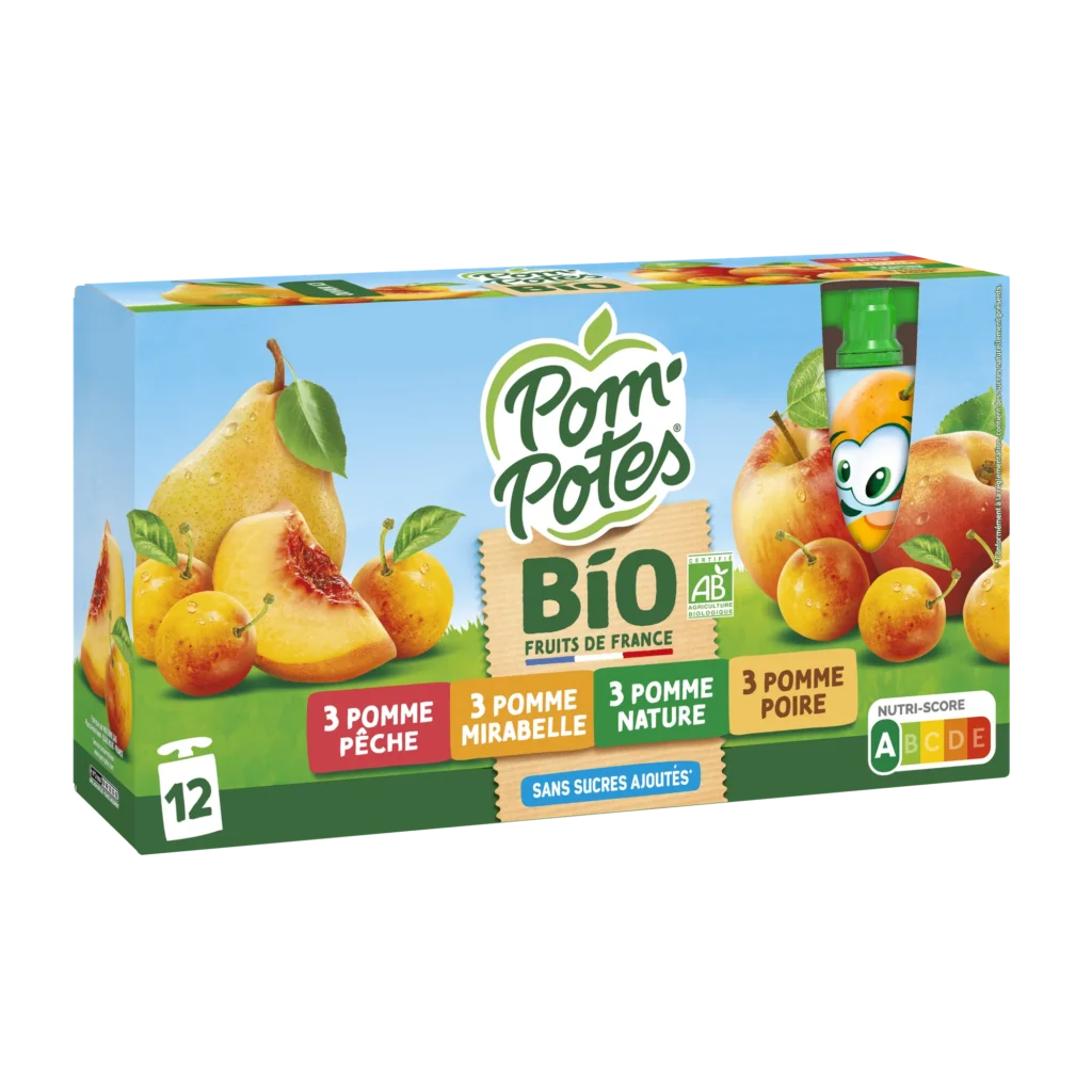 Pomme Pêche Poire Mirabelle — pack x12 — pack de 12 gourdes
